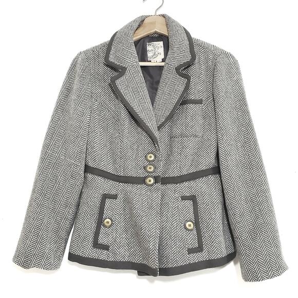 Tulle | Wool Blend Herringbone Pattern Contrast Trim Blazer - Picture 1 of 8